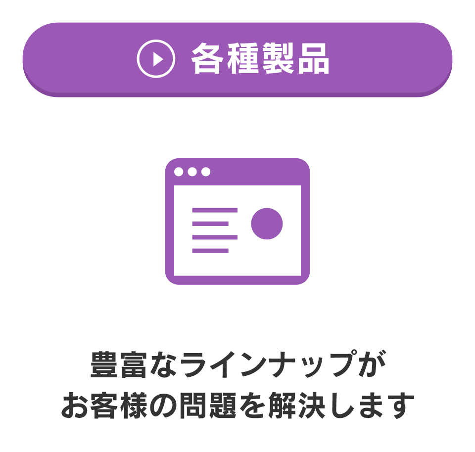 各種製品　豊富なラインナップがお客様の問題を解決します